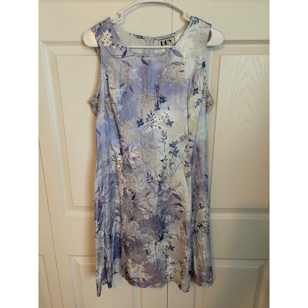 Vintage DBY Ltd Floral Jacquard Lace Up Back Sleeveless Dress Blue Lavender 13